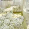 Ins Green Pastoral Floral Leaves Duvet Cover With Pillow Case Bed Sheet Kids Girls Bedding Set King Queen Bed Linen