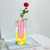 Vase de jarrón cuboideo Luz de lujo Europa Faux Crystal mate/contenedor liso Disposición floral romántica PILAR ACRYLIC VASE