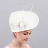 Berets Vintage Peach Imitation Linen Fascinators With Feather Ladies Red Wedding Veil Fedora Pillbox Hat Women Dress Hats