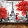 Peinture à l'huile Paris Eiffel Tower Tapestry City European City Landscape Mur suspendu rose Tapisserie Salon Home Decor Dorce