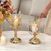 Candle Holders Glass Metal Holder Golden Petal Crystal Tree Shape Desktop Crafts Ornaments Wedding Accessories Home Decoration