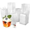 Cuilles jetables Paies 30pcs Dessert avec cuillères de 5oz / 150 ml d'apéritif carré transparent mini pots en plastique réutilisables ensembles empilables