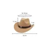 Western Cowboy Hat Chapeaux extérieurs larges bordure avec la sangle Monochrome Felt for Men Femmes Arrêt Top 240403