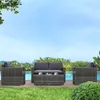 4 Piece Wicker Patio Furniture Set with Cushions, Outdoor Sectional Furniture with 2 Sofa, Loveseat, and Glass Top Coffee Table