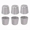 Bakvormen 6pcs geribbelde ronde bloemvorm mal mini aluminium legering cannele non-stick pudding dessert cake mold accessoires