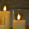 5.3cm(D) Remote controlled Mini Glass Candle Light 3D wick Flickering Led Pillar Candle Lamp Home party Wedding Decor-Dual Color