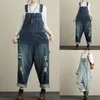 Vintage Streetwear Ripped Jeans Jumpsuit Women Casual Loose Wide Leg Straps Denim Rompers Overalls Female Cargo Baggy Bib Pants