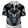 Mjolnir Odin Raven Wolf Tattoo 3D Printed Mens Polo Shirt Summer Kort ärm Slå ner krage T-shirt Casual Tops Pol-22