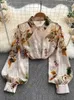 Женские блузкие рубашки весенний осенний темперамент модный ретро -шифоновый шифоновый цветочный припечаток.
