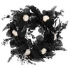 Decorative Flowers Halloween Black Wreath Flower Pumpkin Small Fake Garland Haunted House Door Gothic Hanging Eucalyptus