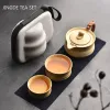 Set di tè da viaggio per esterni in ceramica una pentola due tazze di tè infusore portatore portatile per carpichi personalizzati e set di tazze