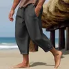 Pantaloni maschili estate quotidianamente comfort traspirante per la spiaggia traspirato da uomo per leisure pantaloni da uomo in cotone casual lino di cotone solido coulisse sciolte