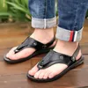 Sandalen Männer Outdoor Mode Leder Schuhe Sommer Herren atmungsaktive Hausschuhe schwarz schwarz