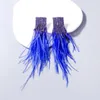 Boucles d'oreilles en peluche juran exagérer les strass de cristal bleu grande plume pour les femmes 2024 TREND