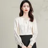 Women's Blouses 2024 Women Silk Jacquard Tops Beige Low-key bloemenpatroon Chinese Qipao-stijl Kleding Kantoor dame elegante kleding