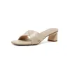 Talltor 2024 Split Leather Chunky Heel Solid Color Retro Fashion Summer Sandals Shoes Woman Slides Gladiator