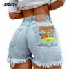 Ladies Denim Shorts Women High Street Net Red Lips Drukowane dżinsy zęby przyczynowe ugryzienie wzór letni frędzel 240411