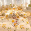 Ins Orange Checkerboard Duvette Cover Lit Sheet de lit d'oreiller Twin Twin Double Floral Liberal Set Decor Home for Kids Girls