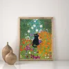 Gustav Klimt Garden Flower Black Gat Poster Gatto dipinto ad olio di pittura Funny Cat Floral Wall Art for Gallery Aesthetic Room Decoration