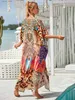 Basic Casual Dresses 2024 Boho Printed Dress Casual Summer Clothing For Women Sexy V-Neck Batwing Sleeve Beach Wear Maxi Dresses Robe Sarong Q1476 L49