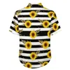 Camicie casual maschile per girasole camicette uomini a strisce bianche e nere pattern hawaiane a maniche corte oversize