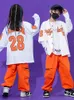 Ballroom Hip Hop Dance Clothes Kids Street Dance Shirt Sliose Orange Cargo Pants for Girls Boys Hip Hop Costume Kpop Suit Bl9989