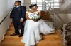 Afrikansk full spetskorgsbröllopsklänningar avtagbar kjol mössa ärm plus storlek brudklänningar applikationer överkirt korsett upp SW9381614