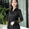 Blouses pour femmes Fashion Satin brodées à manches longues minces minces formelles de bureau