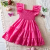 Robes de fille 2024 Robe d'été de bébé Nouvelles filles Vêtements Ruffles Princesse Robes Hollow Out Bohemia Smocked Fashion Birthday Farty Farty Girl Robe