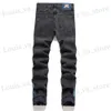 Mäns jeans män lapptäcke rippade denim jeans strtwear hål nödställda grå svarta non stretch byxor lösa broderibyxor t240411