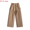 Frauenhose Y2K Low-S ins Frachtgurte Schärpe Khaki Brown Campus Street Safari Weitbein PBZA Frau Hosen hohe Qualität