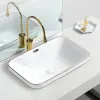 5 tailles lavabos de salle de bain en céramique blanc moderne lavage de bord doré moderne lavage de lavabo à lavabos simple bassin carré
