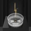 40 cm Cylindrical Crystal Glass Wash-basin Die-Casting Art Table Basin Hotel lyxbadbänkbänk sänkor med kranuppsättningar