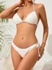 Kvinnors badkläder sexig bikini kvinnor solid vit svart push up bh micro baddräkt 2024 brasiliansk ring länkad strandbaddräkt