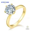 Anillos de clúster Jewepisode GRA Certificado 1CT Moissanite Ring VVS1 Lab Solitaria de diamantes para mujeres Promesa de compromiso de bodas Joyas