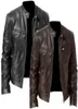 男性本革ジャケットの男性スリムフィットウォームコートモーターサイクルラムスキンスタンディングカラー本革のコート7172959