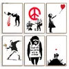 Banksy Artwork Canvas pinturas de paz e amor pôsteres de temas pretos imagens brancas para a decoração moderna da sala de estar sem moldura