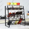 Kitchen Storage Spice Rack Organizer For Cabinet Black Seasoning Multi-layer Iron Art Counter Shelf Household