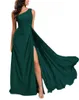 Party Dresses Women's Chiffon One Shoulder A-line High Slit Evening Gowns Solid Bridesmaid Dress With Pleated Backless Zipper