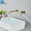 Poiqihy Golden Bathroom robinet bassin lavabo robinet mural mélange chaud moxage froid robinet de bain rotatif robinet simple poignée