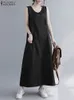 ZANZEA Adjustable Shoulder Straps Dresses Summer Women Sleeveless Maxi Dress Fashion Workwear Pockets Vestidos Streetwear 240411