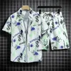 Hawaii Beach Shirt Set Mens Loose Short Set Set Vacation Cartoon Half Mancheve Floral Shirt Top Clothing 240409