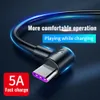 5A USB Type-C laddningsdatakabel Högkvalitativ snabb laddningsdata Cord Phone Gaming Accessoarer för Xiaomi Huawei Samsung Phone