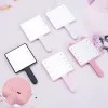 8 LED Lamps Makeup Mirror with Handle Portable Light Makeup Mirror Small Handheld Square Cosmetic Vanity Mirrors for Women Girls