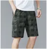 Shorts masculins 2024 Outdoor Casual for Men Plaid Slim-Fit Large Pocket Five Point Beach Pantal