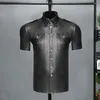 Camisas casuales para hombres Camisa Tall Men Tall Men Renchipe de cuero de imitación con cuello de bolsillo para el pecho para el club nocturno Dance Top