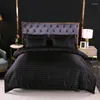 寝具セットラグジュアリーストライプサテンシルクセットノルディックダブルベッドキングサイズピンクハイエンドシルクズボットカバー付き枕カバー