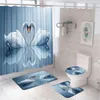 Rideaux de douche swans blancs couple rideau coeur ensemble de toilette de tapis sans glissement