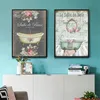 프랑스 레트로 스타일의 초라한 빅토리아 욕조 캔버스 그림 욕실 포스터와 인쇄 방지 홈 장식을위한 벽 예술 사진