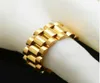 Klassisk lyx 24K Gold Plated Men Watchband Rings Rostfritt stål Gyllene Link Ring Hip Hop Mens Style Men Ring Watches Band Ring4758521